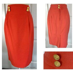 Vintage Laurel Red Pencil Skirt S / M Wool Blend Midi Straight '90s Office